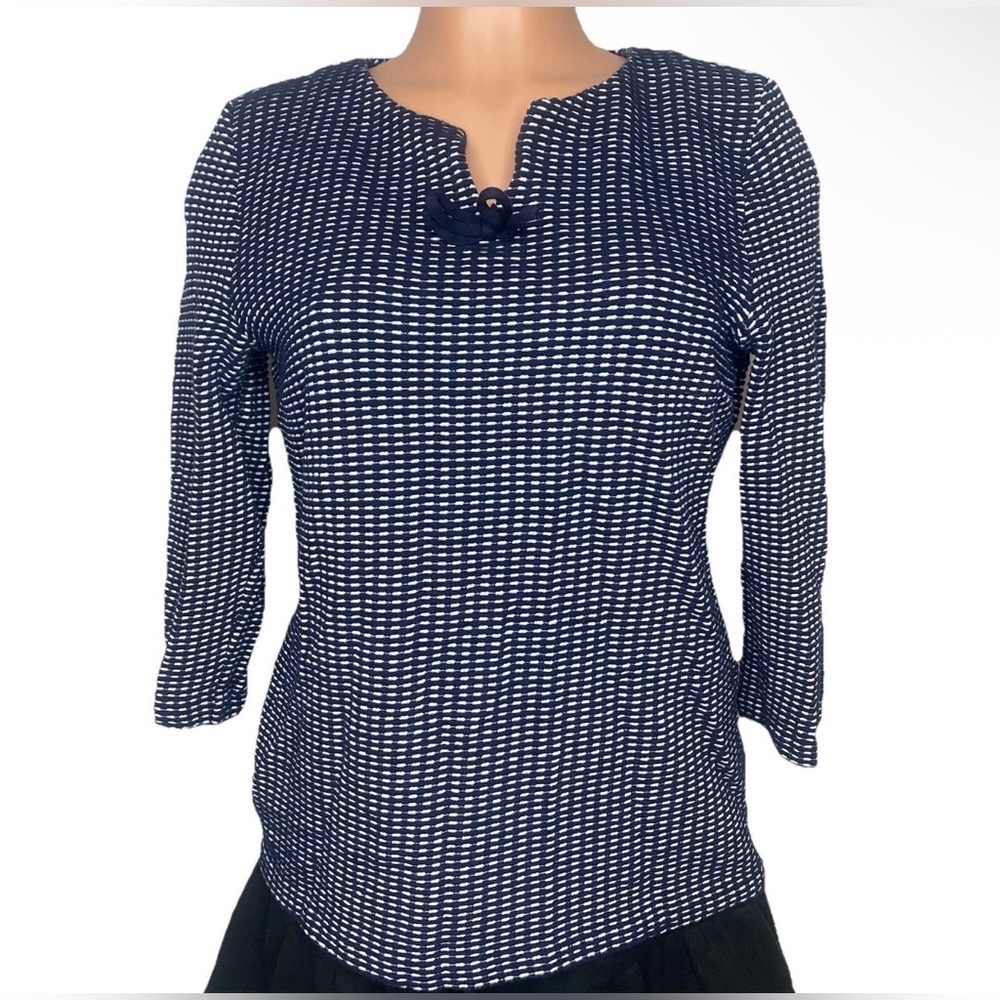 Talbots Blouse Women’s Petite Large 3/4 Sleeve Top Blue White